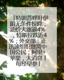 特朗普呼吁伊朗无条件投降；油价大涨逾4%，特斯拉跌近4%；外交部：正迅速组织撤离中国公民；阿里+苹果，大消息丨每经早参